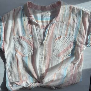 Thread & Supply Striped Linen Blend Resort Top Beach Sunset Sz M